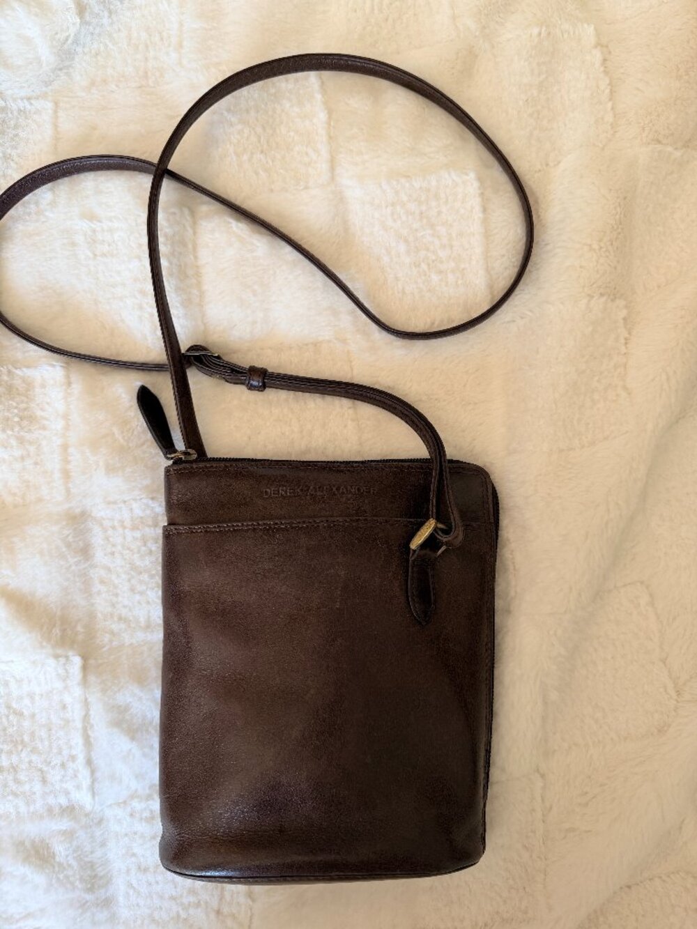 Derek Alexander Concord Slim North/South Two-Sided Zip Small Brown Crossbody Bag